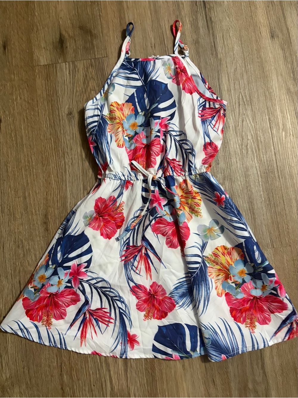White Tropical Floral Halter Dress - No Brand - Size 7